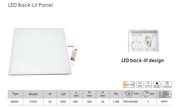 Coût compétitif 40W 60*60 Cadre de panneau lumineux LED de bordure carrée pour bureau / bâtiment