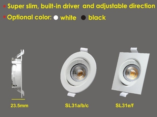 Design moderne 3W 7W 9W Mini Super Slim à LED avec pilote intégré et aucun atténuateur