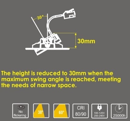 Design moderne 3W 7W 9W Mini Super Slim à LED avec pilote intégré et aucun atténuateur