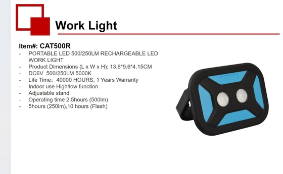 Lampes de travail COB avec sortie USB 500LM de charge et lampe de poche de secours