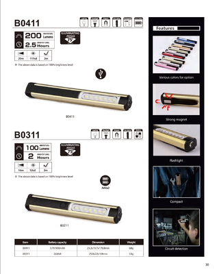 Lumière à stylo LED rechargeable portable avec pince et aimant IP65 alimentation en courant continu