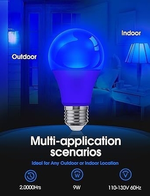 Bulbe LED bleue A19 9W E26 non obscurcissant pour l'éclairage de Noël extérieur et la conception de circuits
