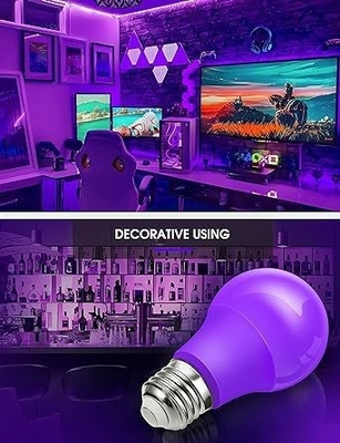 15000 Heures de travail Durée de vie ampoule LED violette A19 9W pour la décoration de la maison et des fêtes