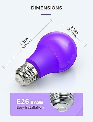 15000 Heures de travail Durée de vie ampoule LED violette A19 9W pour la décoration de la maison et des fêtes