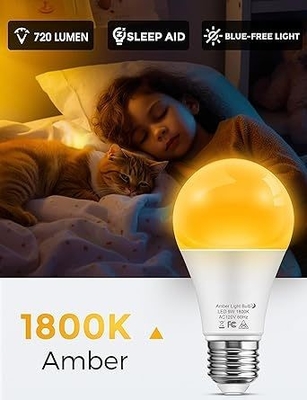 15000 heures de durée de vie alimentation en courant alternatif blocage de la lumière bleue A19 9W ampoule sombre pour la chambre des enfants
