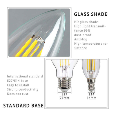 ETL Liste C35 E11 ampoule à incandescence LED 4W 120C Dimmable 500lm 0,06kg pour économiser de l'énergie