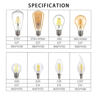 ETL C35 E11 Globe LED Filament Bulb 4W 120C Dimmable pour l'éclairage et la conception des circuits